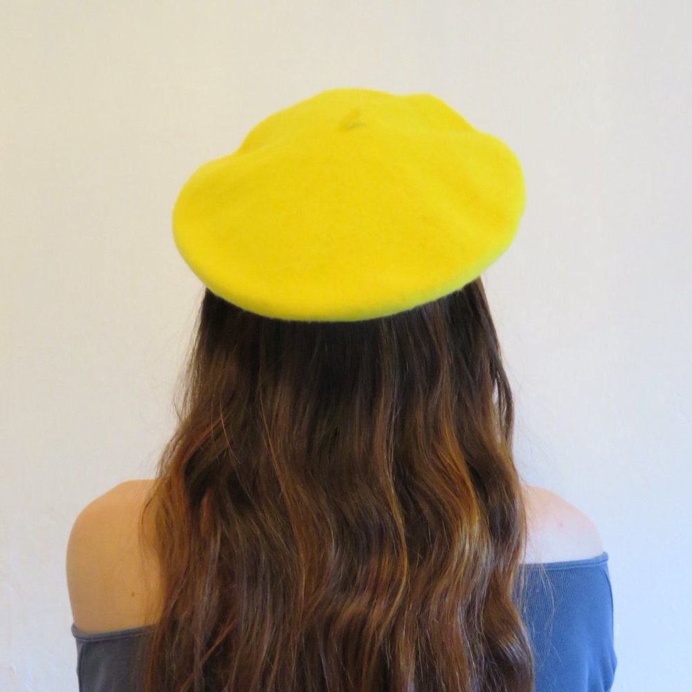 NEW Wool Winter Thick Felt French Beret B Yellow - Picture 3 of 5